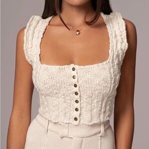 New-JLUXLABEL Women’s Cream Knit Button-Front Cropped Tank Top
